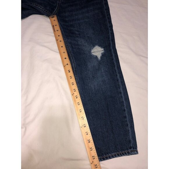 Old Navy High Rise Slouchy Straight Jeans Girls Size 12 Dark Wash Blue Distress - Picture 7 of 8